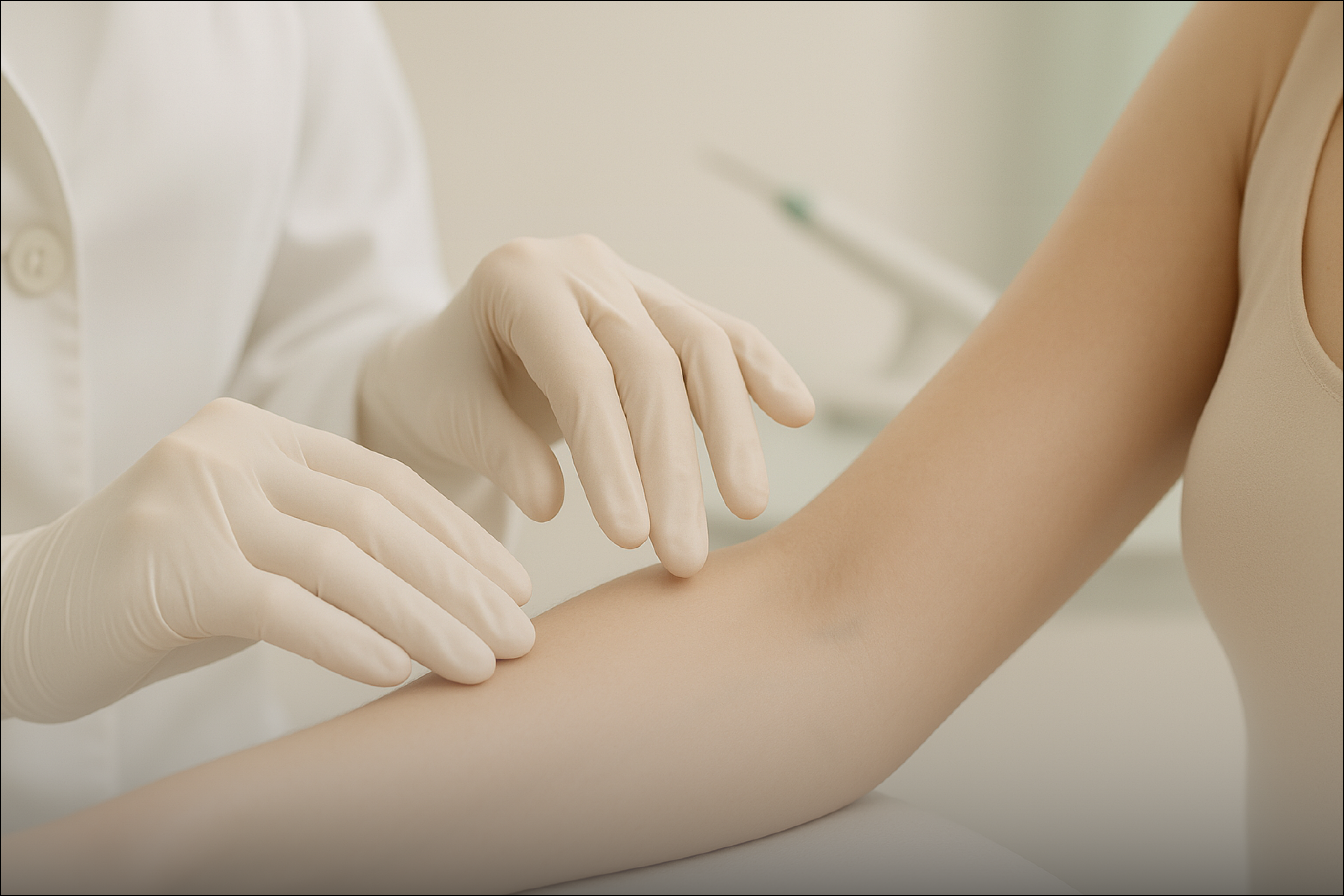 Mãos de dermatologista cuidando da pele